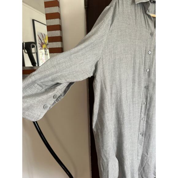 ZARA | Light Gray Oversized lightweight Shirt Dress High-Low Hem | Size Small - Picture 3 of 4